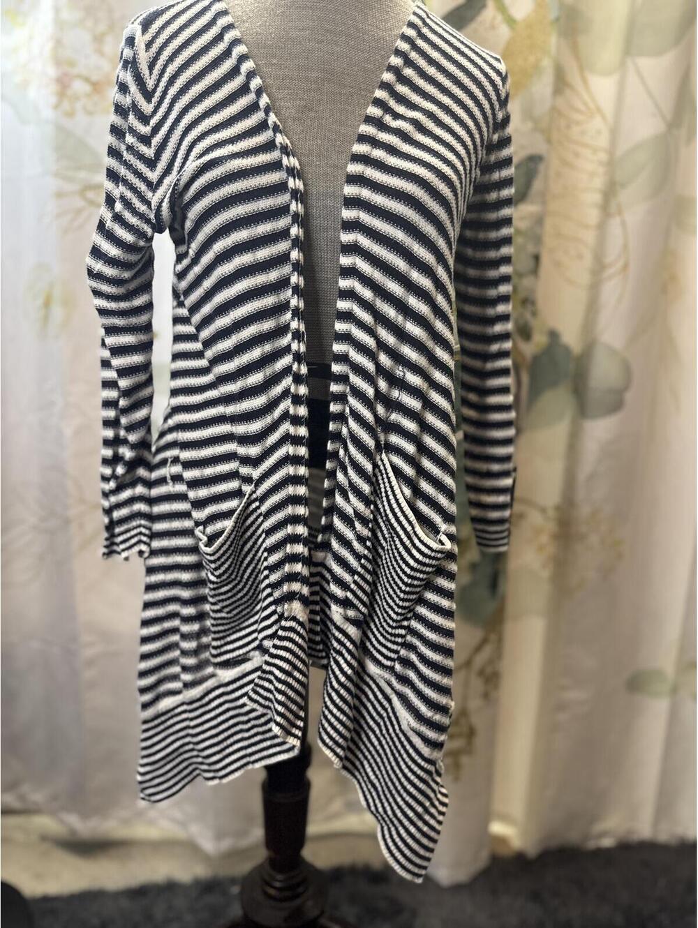 The Limited Black and White Striped Knit Cardigan Small